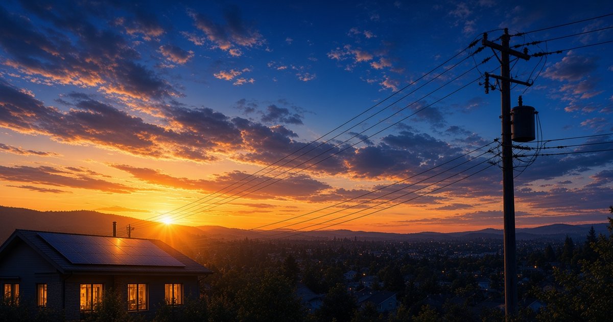 Solar modules on a ground-mount array at sunset